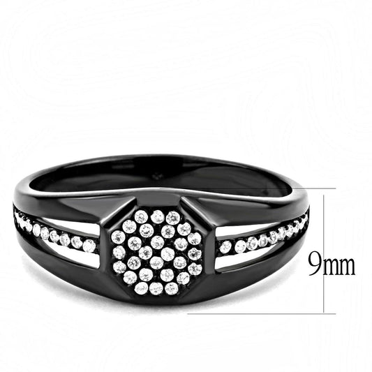 DA282 - IP Black(Ion Plating) Stainless Steel Ring with AAA Grade CZ in Clear-1