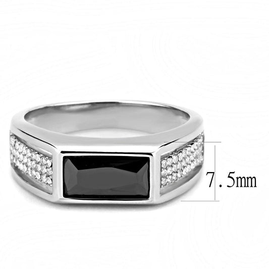DA284 - High polished (no plating) Stainless Steel Ring with AAA Grade CZ in Black Diamond-1