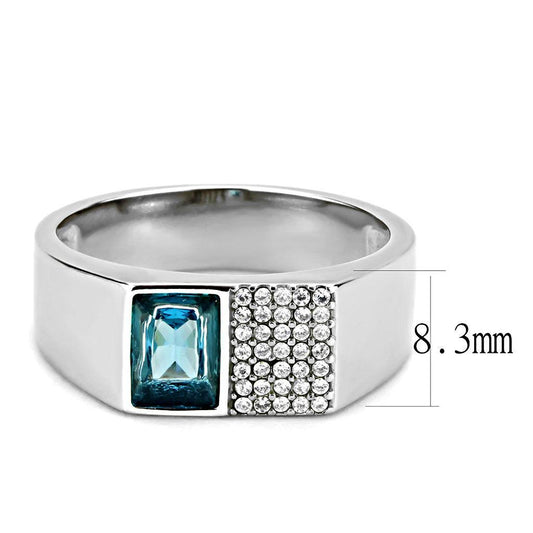 DA287 - High polished (no plating) Stainless Steel Ring with Synthetic in Sea Blue-1