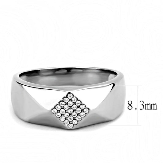 DA288 - High polished (no plating) Stainless Steel Ring with AAA Grade CZ in Clear-1