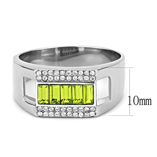 DA289 - High polished (no plating) Stainless Steel Ring with Top Grade Crystal in Olivine color-1