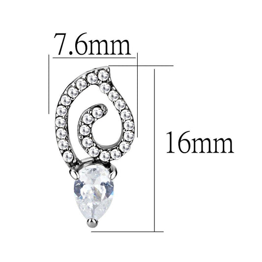 DA291 - High polished (no plating) Stainless Steel Earrings with AAA Grade CZ in Clear-1