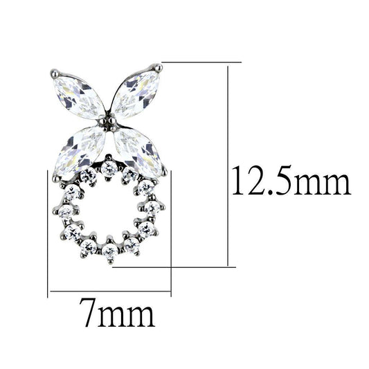 DA296 - High polished (no plating) Stainless Steel Earrings with AAA Grade CZ in Clear-1