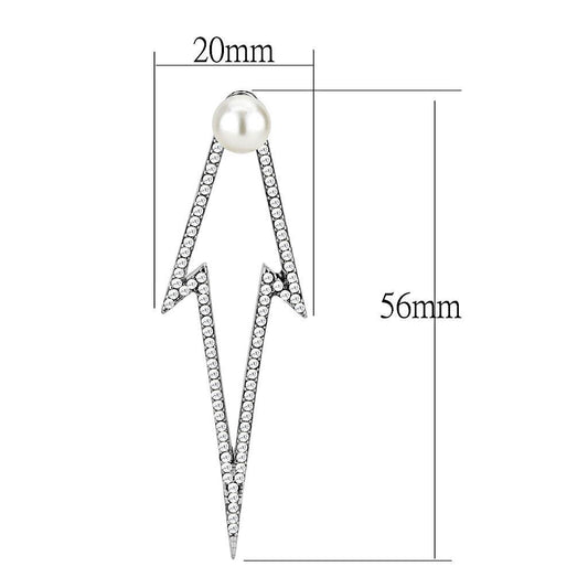 DA299 - High polished (no plating) Stainless Steel Earrings with Synthetic in White-1