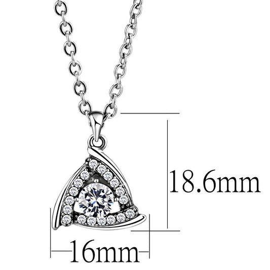DA301 - High polished (no plating) Stainless Steel Chain Pendant with AAA Grade CZ in Clear-1