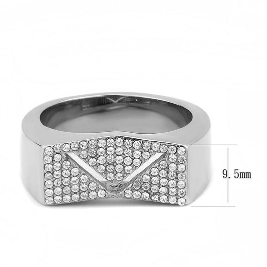 DA303 - No Plating Stainless Steel Ring with AAA Grade CZ in Clear-1