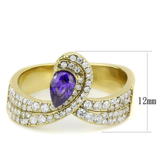 DA304 - IP Gold(Ion Plating) Stainless Steel Ring with AAA Grade CZ in Tanzanite-1
