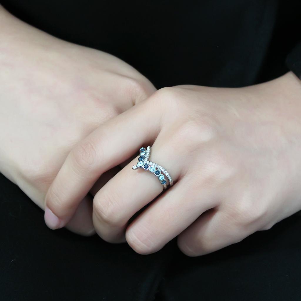 DA305 - No Plating Stainless Steel Ring with Top Grade Crystal in Multi Color-4