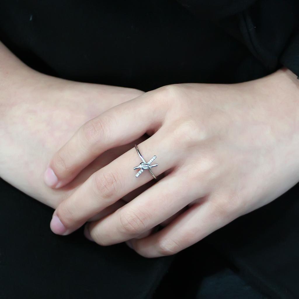 DA313 - No Plating Stainless Steel Ring with AAA Grade CZ in Clear-4