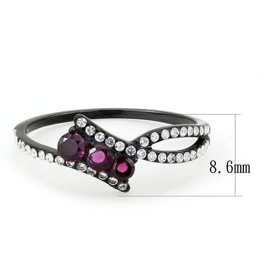 DA324 - IP Black(Ion Plating) Stainless Steel Ring with AAA Grade CZ in Fuchsia-1