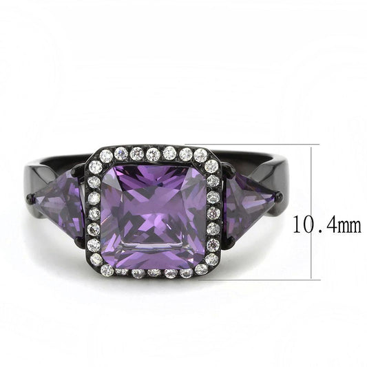DA346 - IP Black(Ion Plating) Stainless Steel Ring with AAA Grade CZ in Amethyst-1