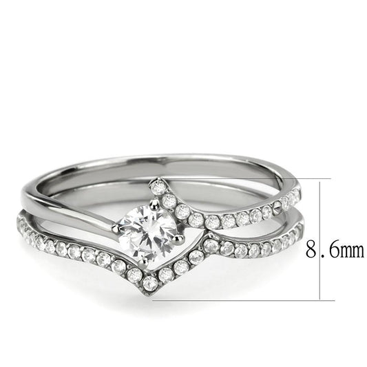 DA350 - High polished (no plating) Stainless Steel Ring with AAA Grade CZ in Clear-1