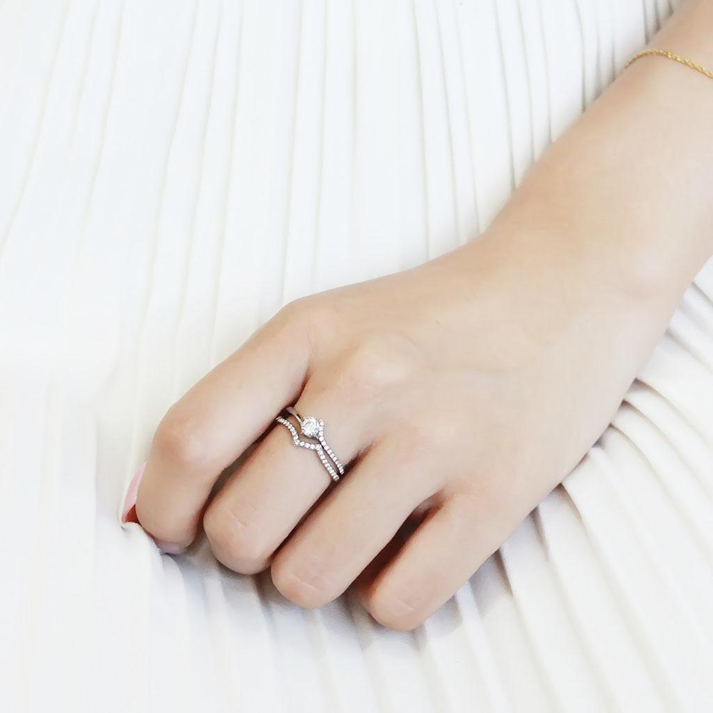 DA350 - High polished (no plating) Stainless Steel Ring with AAA Grade CZ in Clear-4