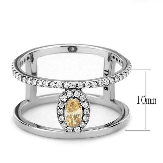 DA352 - High polished (no plating) Stainless Steel Ring with AAA Grade CZ in Champagne-1