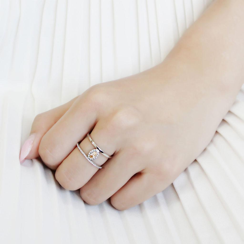 DA352 - High polished (no plating) Stainless Steel Ring with AAA Grade CZ in Champagne-4