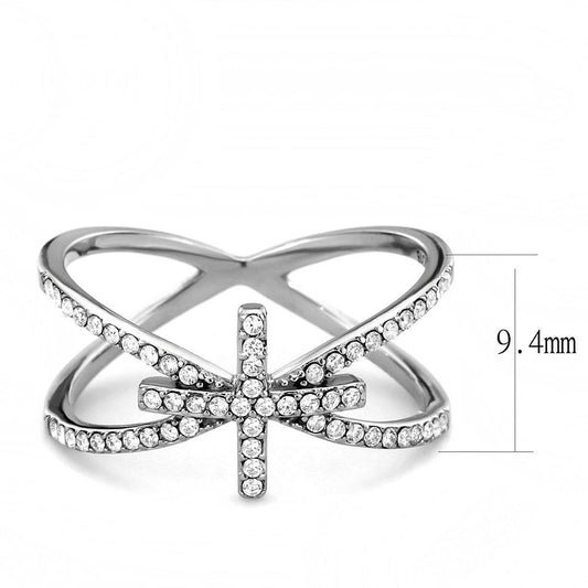 DA353 - High polished (no plating) Stainless Steel Ring with AAA Grade CZ in Clear-1