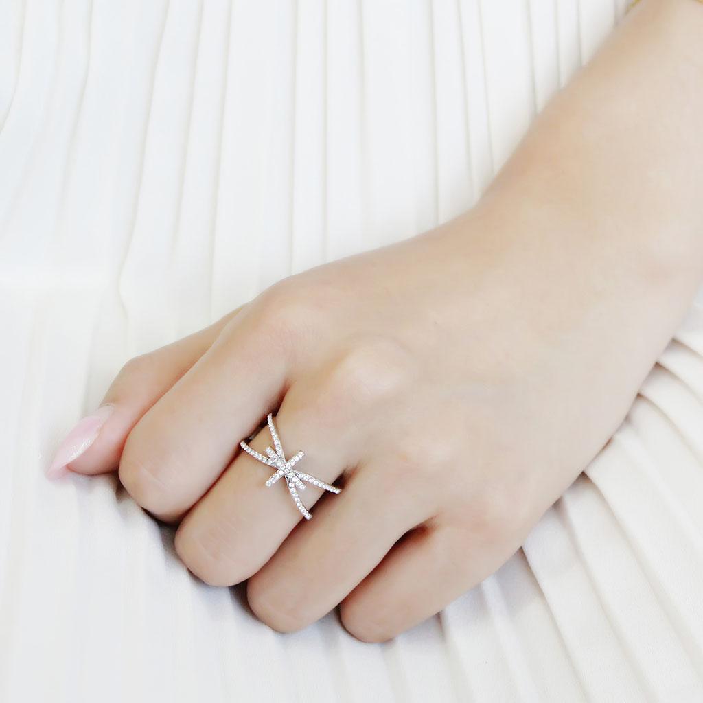 DA353 - High polished (no plating) Stainless Steel Ring with AAA Grade CZ in Clear-4