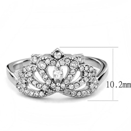 DA354 - High polished (no plating) Stainless Steel Ring with AAA Grade CZ in Clear-1