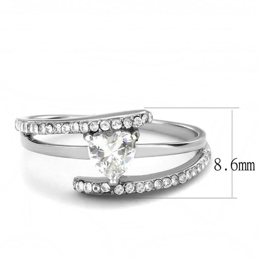 DA355 - High polished (no plating) Stainless Steel Ring with AAA Grade CZ in Clear-1
