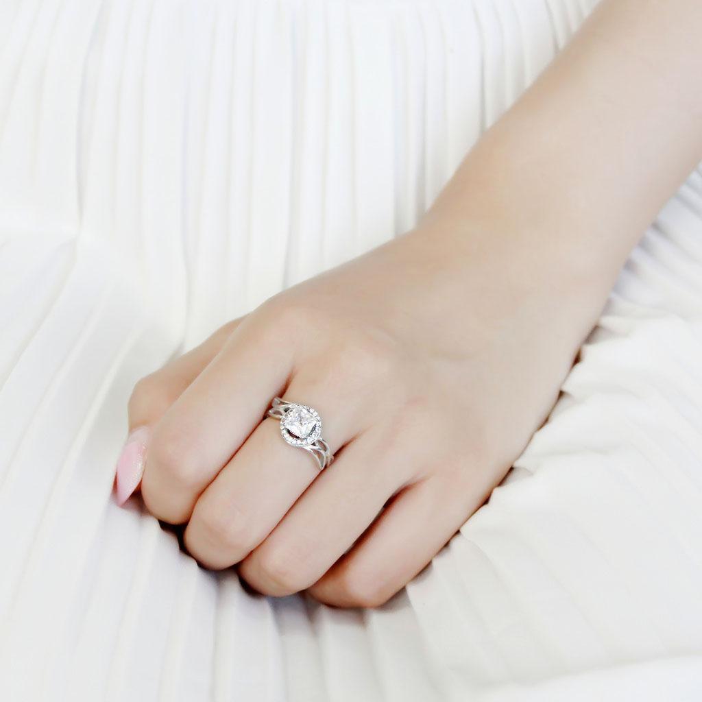 DA357 - High polished (no plating) Stainless Steel Ring with AAA Grade CZ in Clear-4