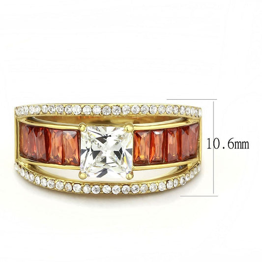 DA360 - IP Gold(Ion Plating) Stainless Steel Ring with AAA Grade CZ in Garnet-1