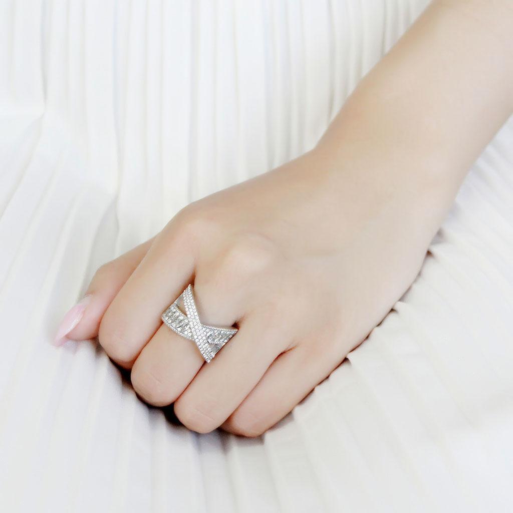 DA361 - High polished (no plating) Stainless Steel Ring with AAA Grade CZ in Clear-4