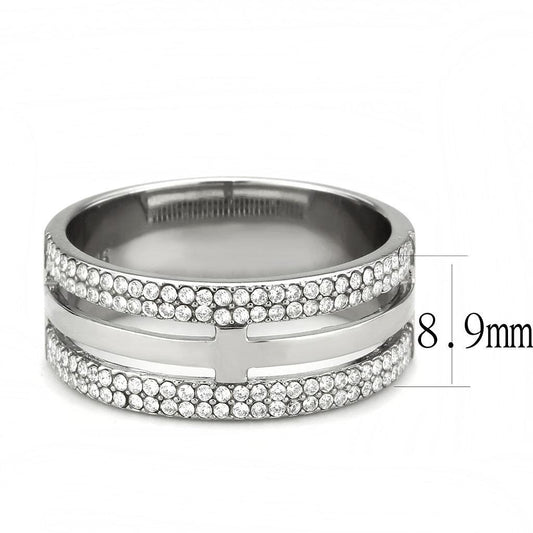DA366 - High polished (no plating) Stainless Steel Ring with AAA Grade CZ in Clear-1