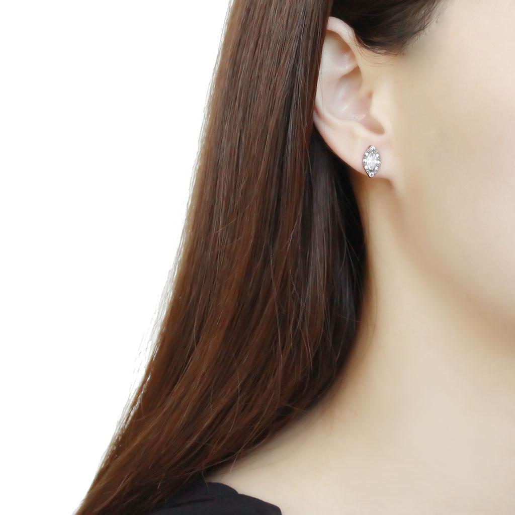 DA368 - High polished (no plating) Stainless Steel Earrings with AAA Grade CZ in Clear-2