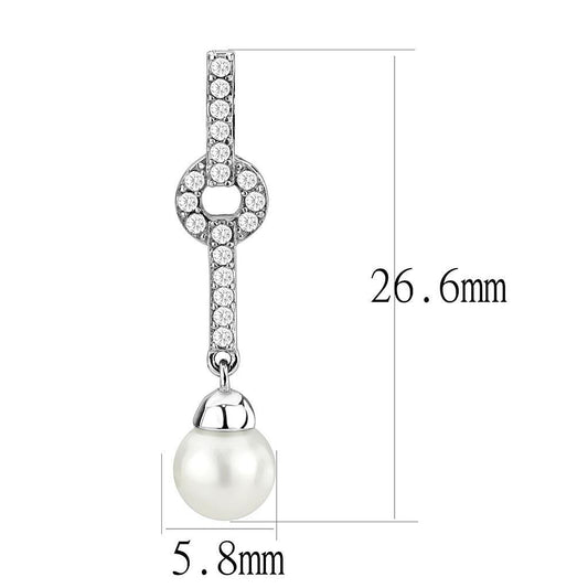 DA370 - High polished (no plating) Stainless Steel Earrings with Synthetic Pearl in White-1