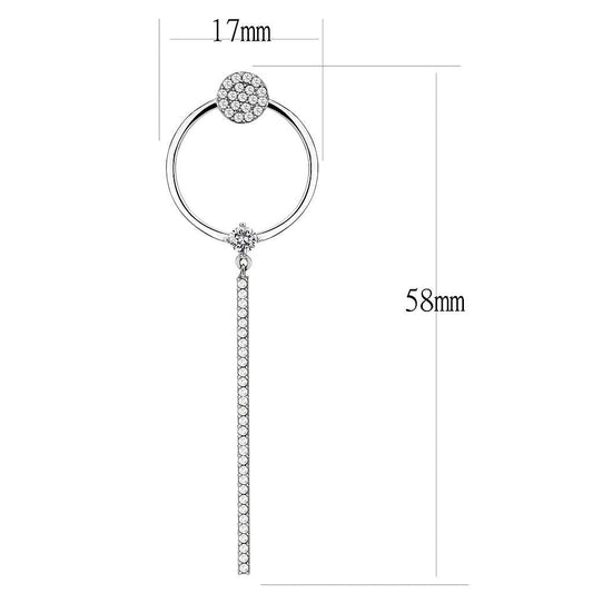 DA371 - High polished (no plating) Stainless Steel Earrings with AAA Grade CZ in Clear-1