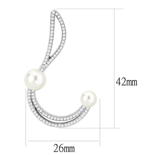 DA375 - High polished (no plating) Stainless Steel Earrings with Synthetic Pearl in White-1