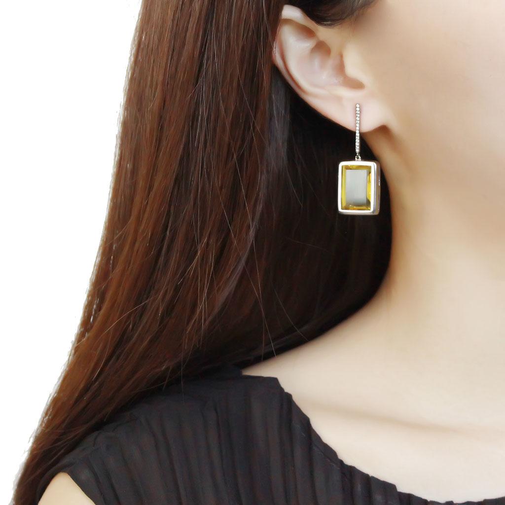 DA378 - High polished (no plating) Stainless Steel Earrings with Top Grade Crystal in Topaz-2