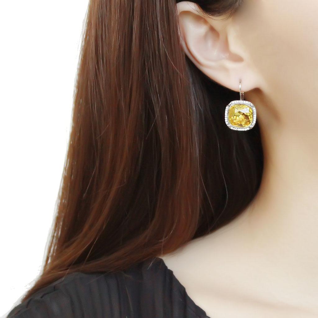 DA379 - High polished (no plating) Stainless Steel Earrings with Top Grade Crystal in Topaz-2