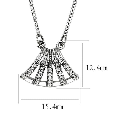 DA380 - High polished (no plating) Stainless Steel Chain Pendant with AAA Grade CZ in Clear-1