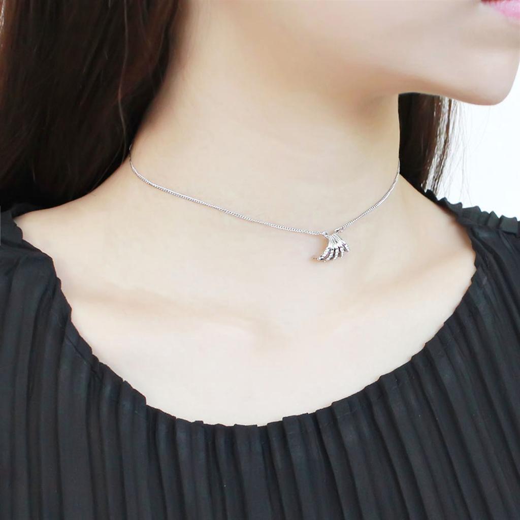 DA380 - High polished (no plating) Stainless Steel Chain Pendant with AAA Grade CZ in Clear-2