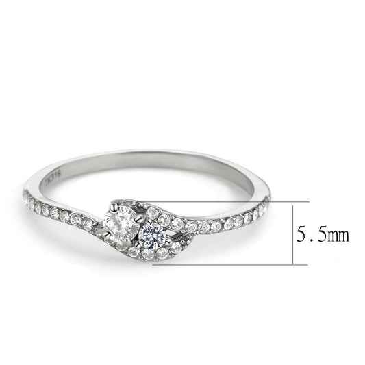 DA382 - High polished (no plating) Stainless Steel Ring with AAA Grade CZ in Clear-1
