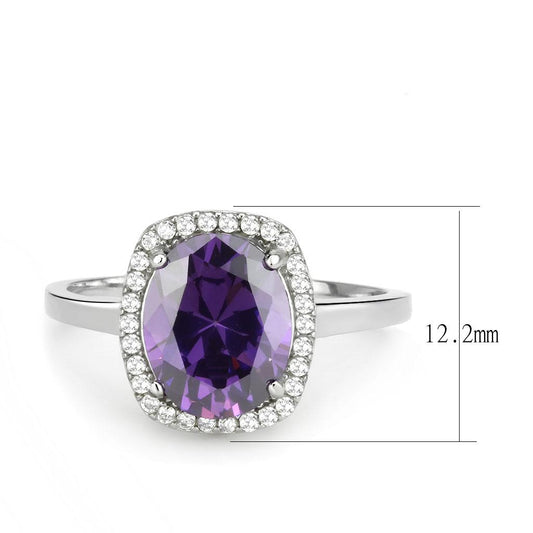 DA385 - High polished (no plating) Stainless Steel Ring with AAA Grade CZ in Amethyst-1