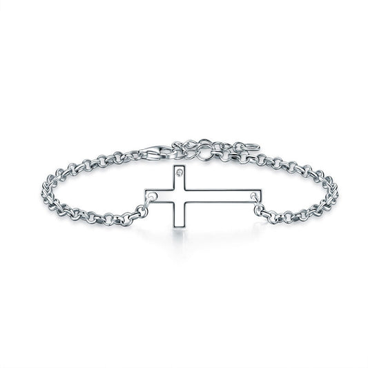 Solid 925 Sterling Silver Bracelet Cross Religious and Wedding Gift Classic XFB8007-0