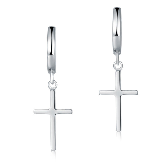 Solid 925 Sterling Silver Dangle Cross Earrings-0