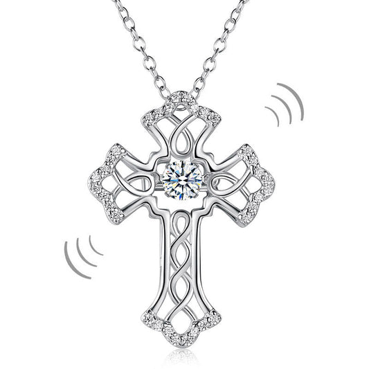 Vintage Style Cross Dancing Stone Pendant Necklace 925 Sterling Silver XFN8080-0