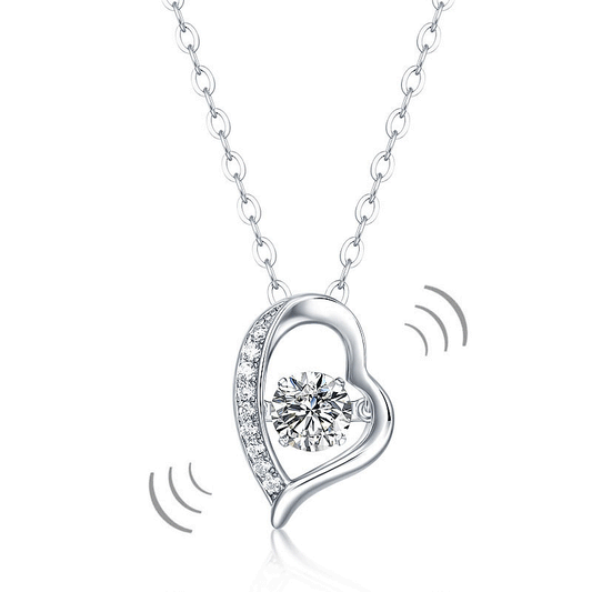 0.5 Carat Moissanite Diamond Dancing Stone Heart Necklace 925 Sterling Silver MFN8135-0