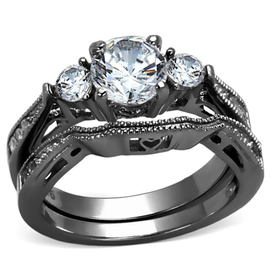 TK1W002B - High polished (no plating) Stainless Steel Ring with AAA Grade CZ in Clear-0