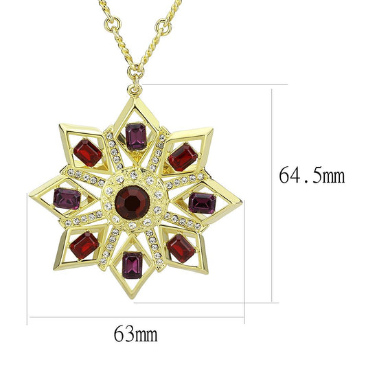 LO1301 - Gold Brass Chain Pendant with Top Grade Crystal in Multi Color-1
