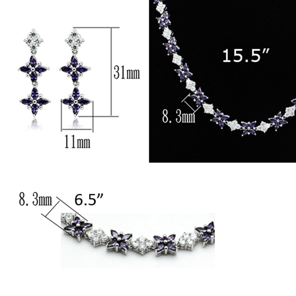 LO2324 - Rhodium Brass Jewelry Sets with AAA Grade CZ in Amethyst-4