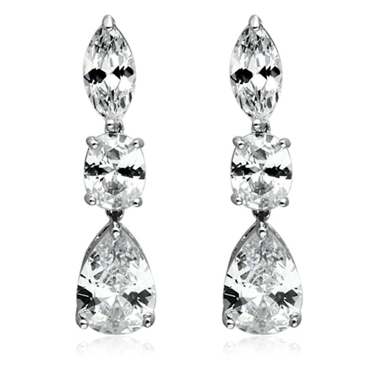 LO2334 - Rhodium Brass Jewelry Sets with AAA Grade CZ in Clear-1