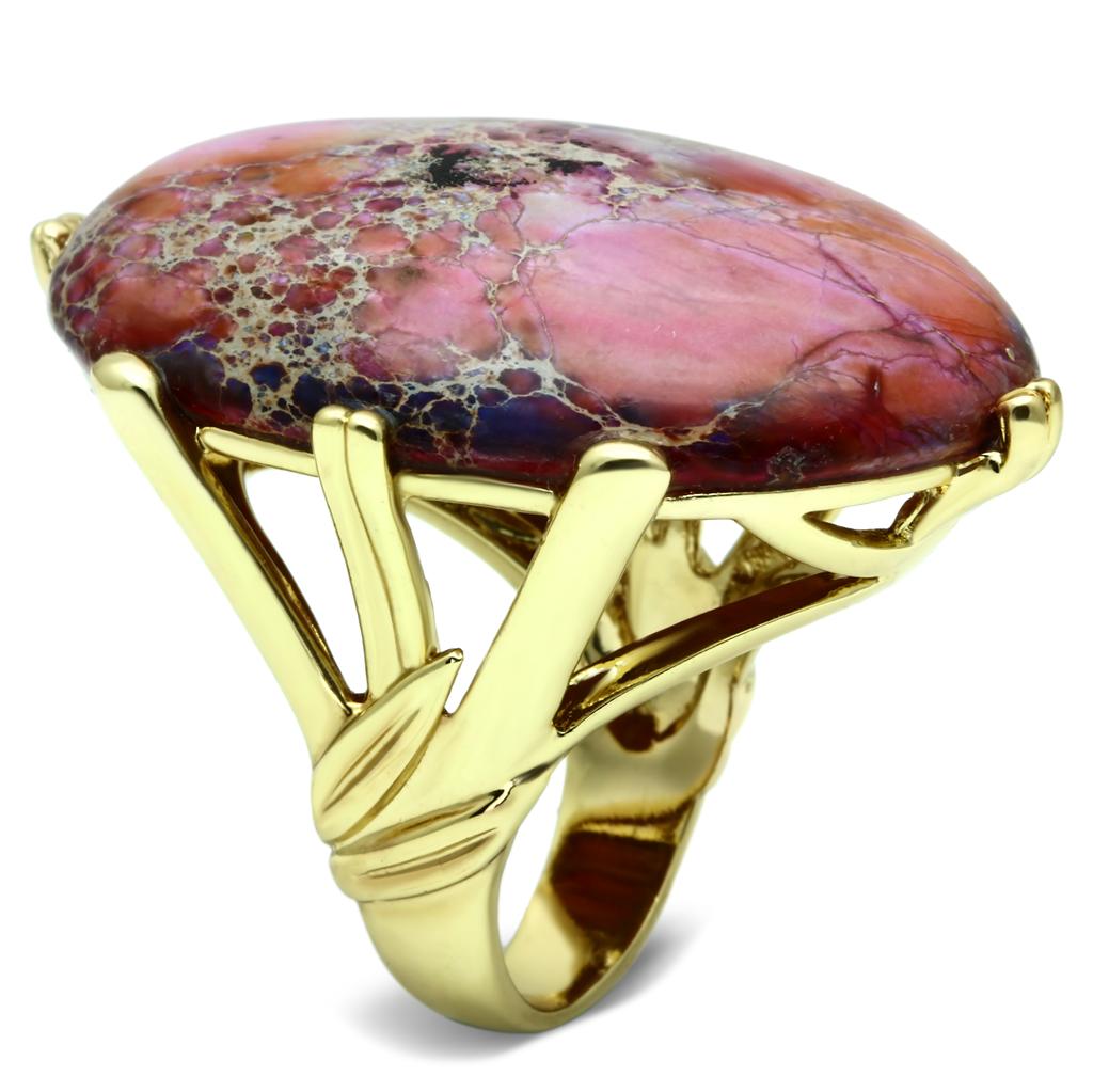 LO2432 - Gold Brass Ring with Synthetic Jade in Light Amethyst-2
