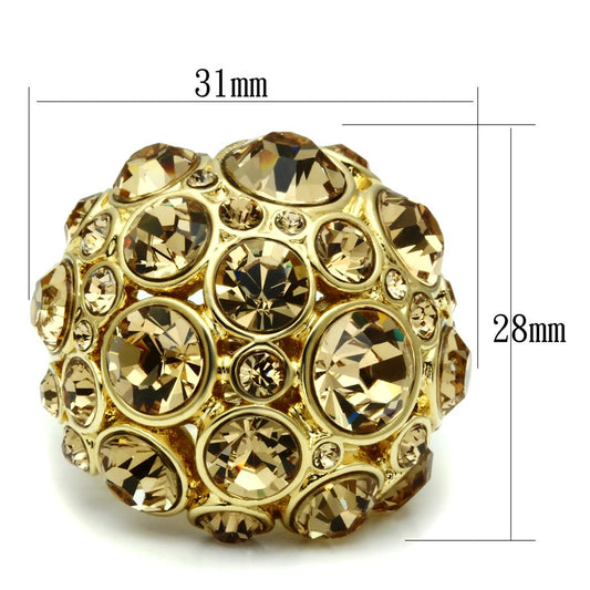 LO2463 - Gold Brass Ring with Top Grade Crystal in Light Smoked-1