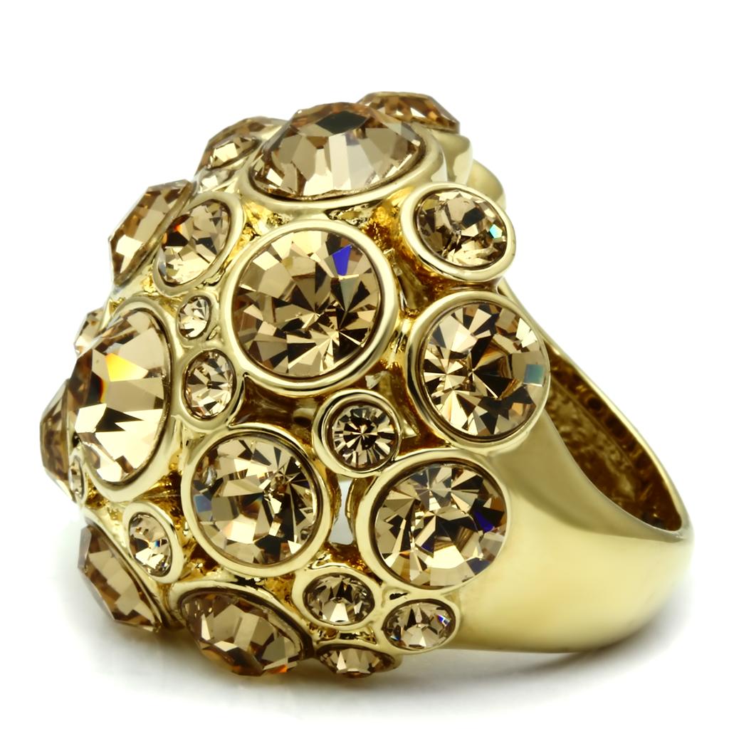 LO2463 - Gold Brass Ring with Top Grade Crystal in Light Smoked-2