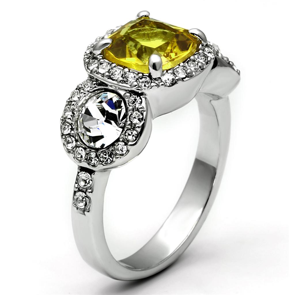LO2517 - Rhodium Brass Ring with Synthetic Synthetic Glass in Topaz-2
