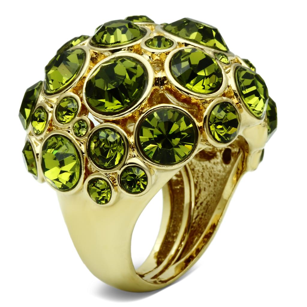 LO2544 - Gold Brass Ring with Top Grade Crystal in Olivine color-2